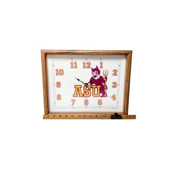 Vintage 70's ASU Sun Devils Wood Framed Glass Quartz Wall Clock 14" X 11" - Picture 7 of 8